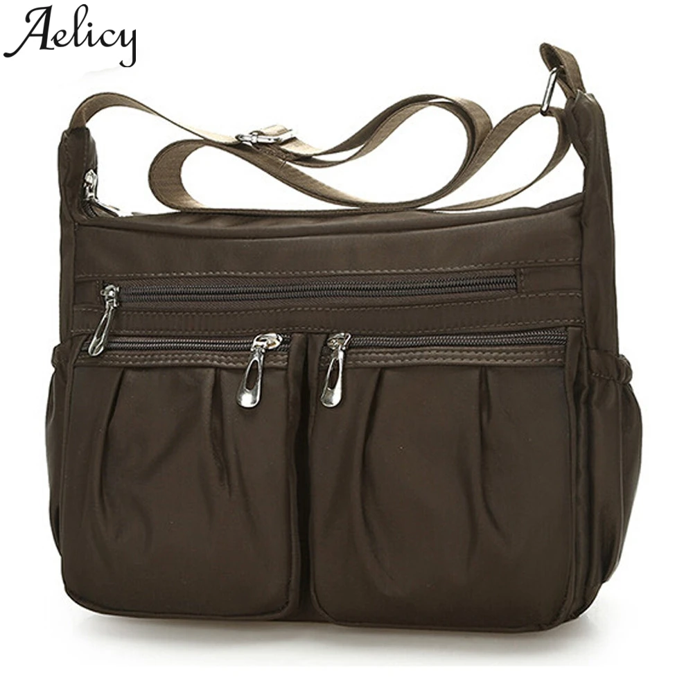 Aelicy,, модные одноцветные водонепроницаемые нейлоновые сумки через плечо на молнии, женские сумки-мессенджеры, кожаные сумки - Цвет: CO