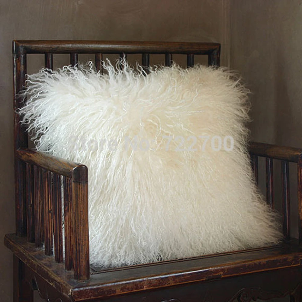 1pcs Two Sides White Mongolian Fur Cushion Covers 50X50cm Tibetan Lamb  Pillow Cover Sofa Decorative Pillows Covers