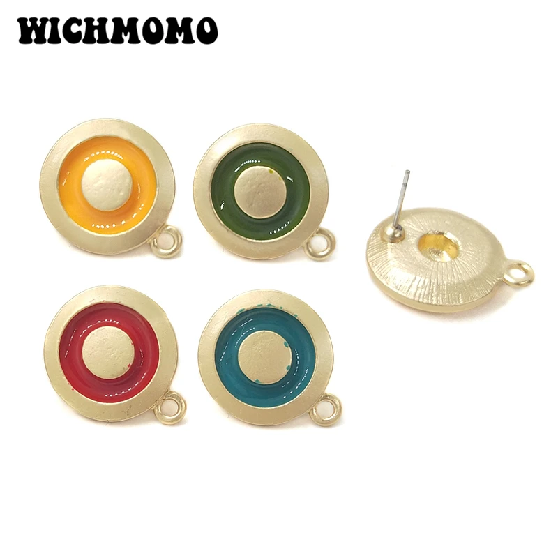 

2019 New 22*18mm 6pieces High Quality Zinc Alloy Drop Oil Round Earring Base Connectors for DIY Earring Jewelry Accessories