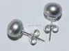 8-9mm Silver Gray Cultured Natural Button Freshwater Pearl 925 Sterling Silver Stud Earring 2