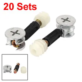 Uxcell Hot Sale 20 Sets M6x35mm Furniture Cabinet Fixing Screw Locking Cam Dowel Nut Fitting Metal, Plastic High Quality