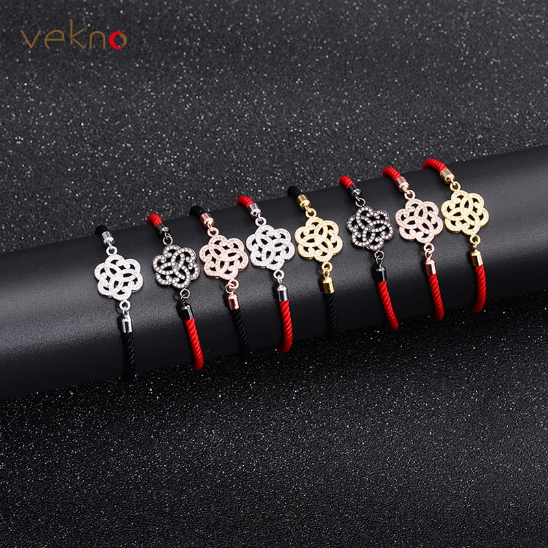 

VEKNO Couple Lucky Bracelet China Knot Adjustable String Bracelets Black Red Rope Charms Copper Micro Pave Zircon Bracelet