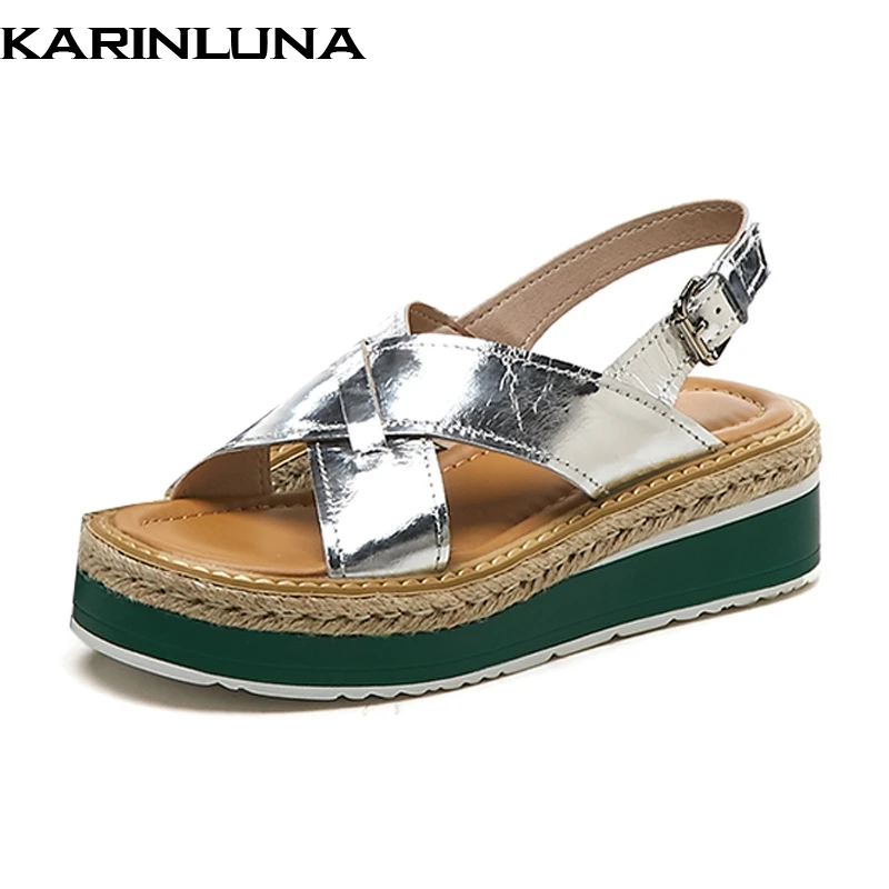 

KarinLuna brand New consice flat platform ladies summer sandals women Genuine Leather sandals women shoes woman