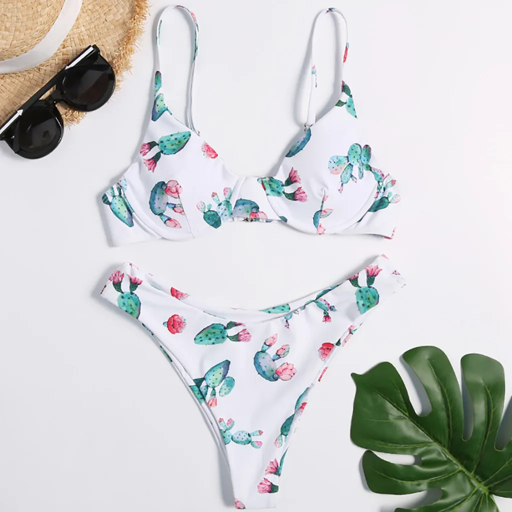 

Sexy Bikinis 2019 Mujer Thong Bikini Set Strap Push Up Swimsuit Floral Print Swimwear Women Swimsuits Maillot De Bain Femme Mayo