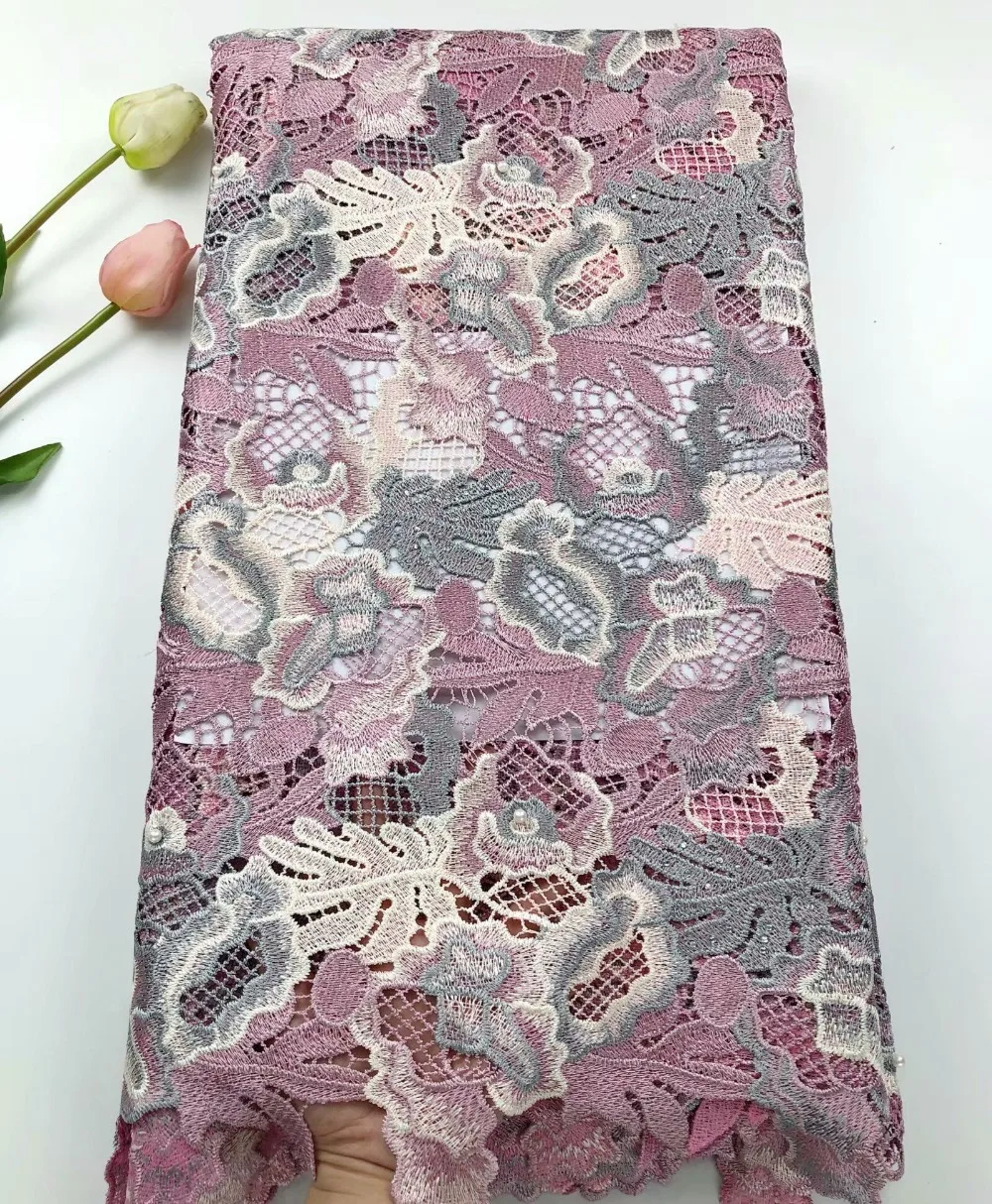 

Latest Design Nigerian Guipure Lace Fabric High Quality African Water soluble lace fabric With Stones For Party Dress