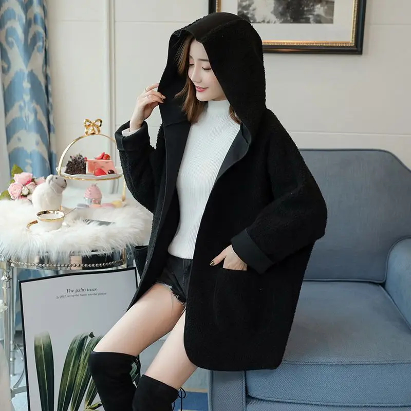 

2019 maternity dress generous lamb terry ring short coat hooded pregnant women autumn and winter new loose thick coat