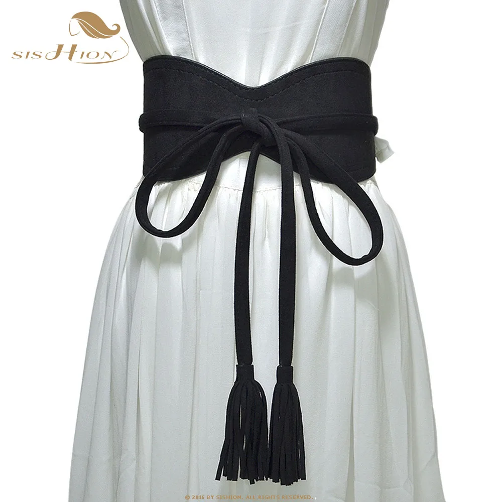 SISHION, модный широкий пояс, корсет, ремни для дам, QY0248, черный, коричневый, бежевый, широкий пояс, бант, женское платье, широкие пояса - Цвет: Black
