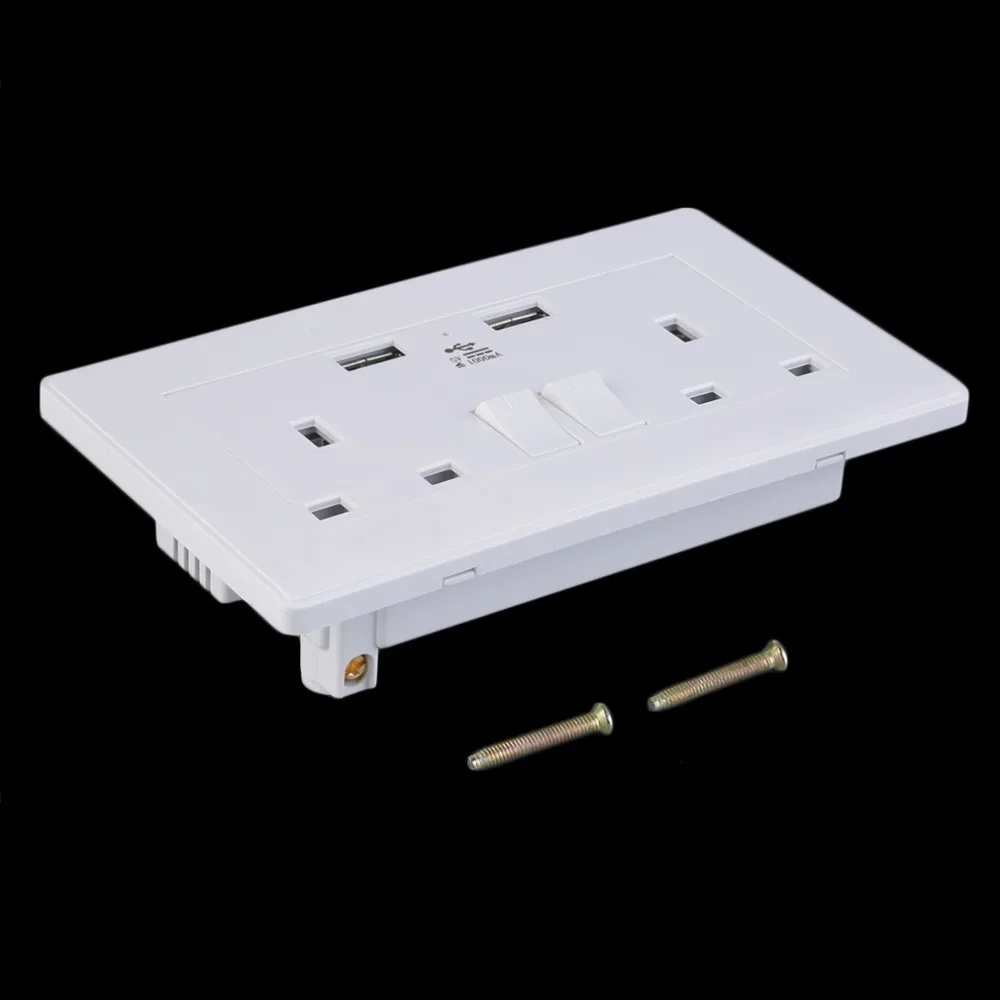 

Universal Wall Socket Dual 2 USB Plug Switch Power Supply Plate 1000mA Charger Electric LED Socket Outlet Adapter UK Plug White