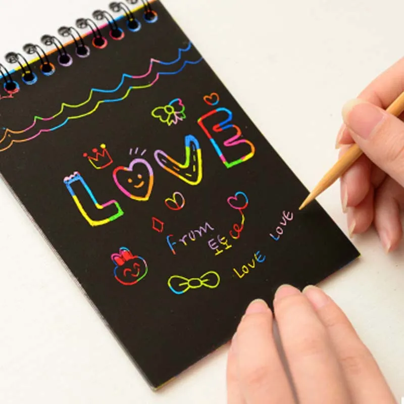 Nouveau papier coloré bricolage enfants jouets éducatifs amusant Doodling Scratch enfants Graffiti coloré noir bois bâton enfants artisanat-20