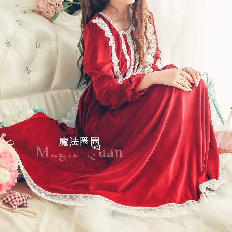 

New Retro Princess Long Nightdress Female Lace Pijamas Coral Fleece Velvet Home Wear Winter Nightgown Womens Pyjamas Sleepshirts