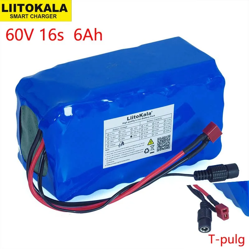 

LiitoKala 16S2P 60V 6Ah 18650 Li-ion Battery Pack 67.2V 6000mAh Ebike Electric bicycle Scooter with 20A discharge BMS 1000Watt