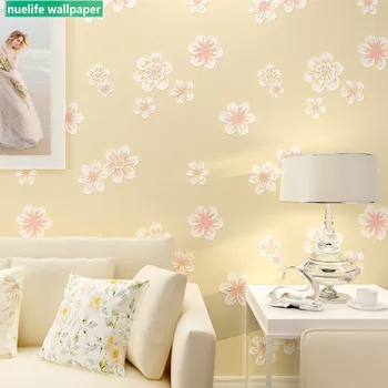 

3D pink garden flower pattern non-woven wallpaper wedding room kids room bedroom background wall paper
