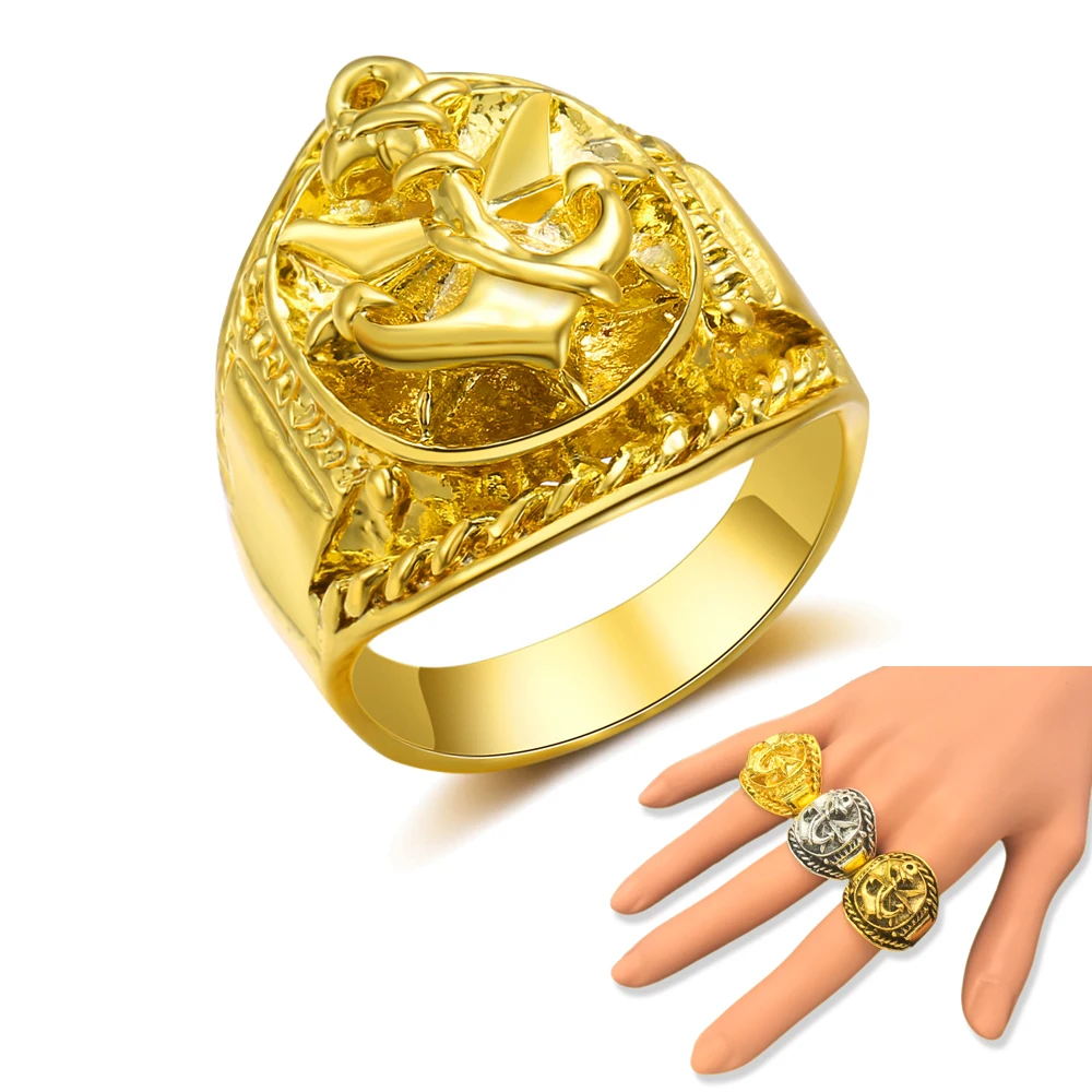 

New Design Anchor Rings For Men's Yellow Gold Ancient Gold Ancient Silver Hip Hop Ring Jewelry Party Wedding Gift