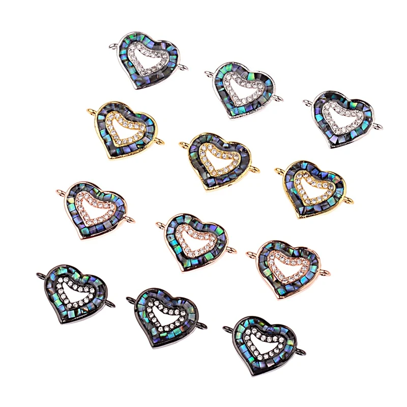 

Amader New Design Heart Shape Abalone Sea Shell&Copper Beads For Jewelry Making White Micro-Inlaid Zircon DIY Bracelet BD1025