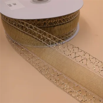 

N2264 38MM X 25yards Roll Gift Box Wrapping Wired Edged Net Gold Ribbon