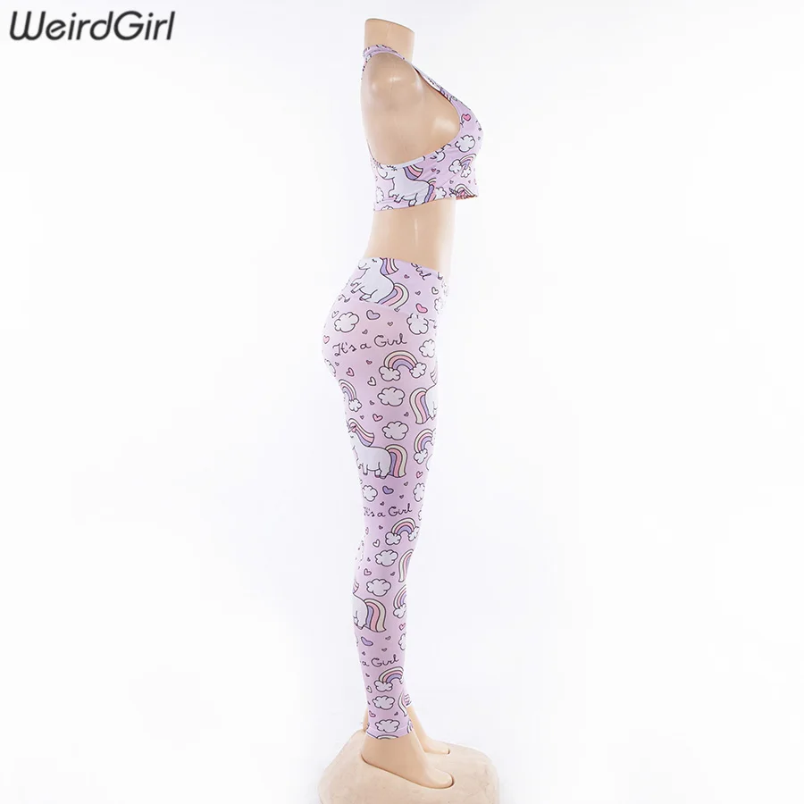 Weirdgirl для женщин мультфильм спортивный костюм Винтаж комплект из 2 частей мягкий Corp топ длинные леггинсы для повседневное