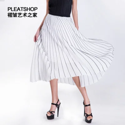 pleated skirt elegant chiffon elastic bust stripe waist shipping summer