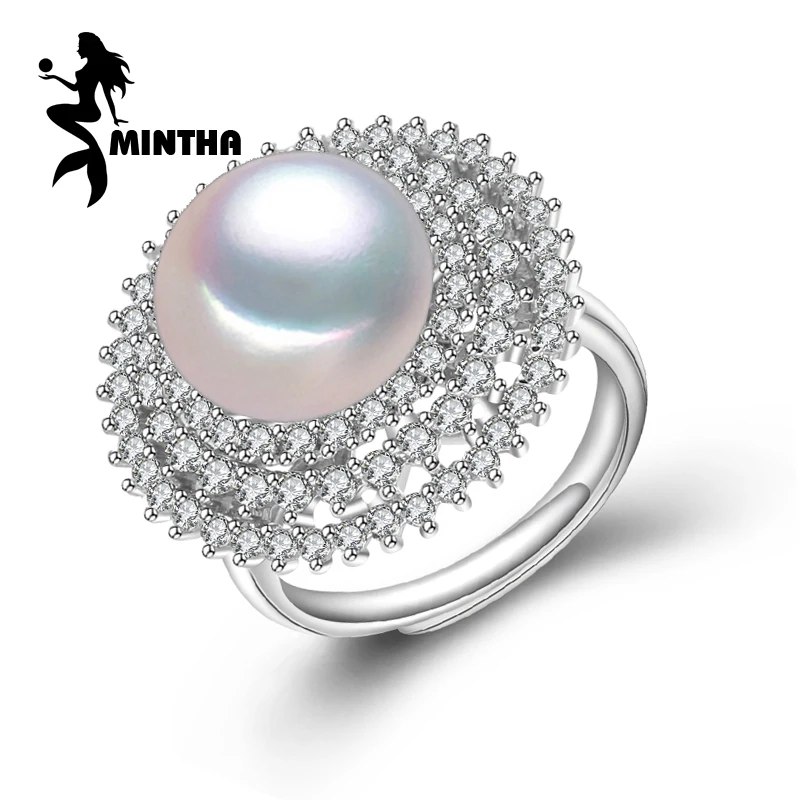 

MINTHA Pearl punk Rings White Freshwater Pearl Solid 925 Sterling Silver Ring For Women Fine Jewelry engagement wedding rings