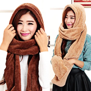

Autumn and winter women's thermal fleece winter hats scarf gloves one piece set kids winter scarf parent-child scarf