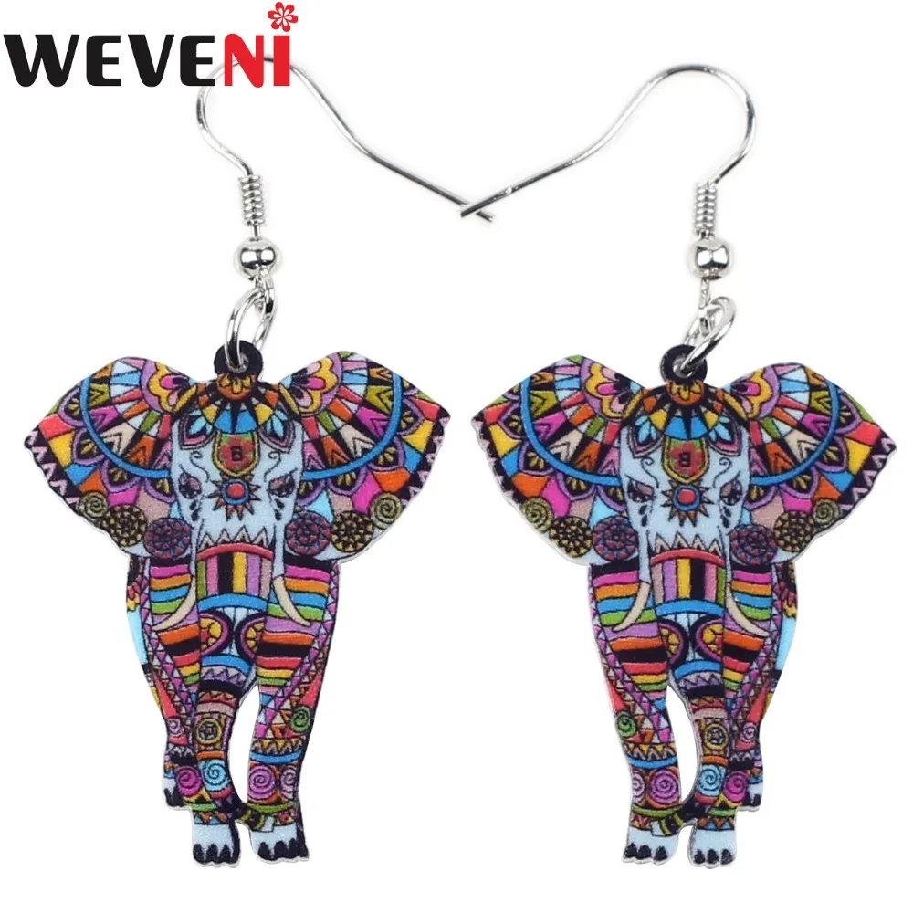 

WEVENI Unique Design Acrylic Drop Dangle Big Long Elephant Earrings For Women New Fashion Animal Jewelry Girl Accessories