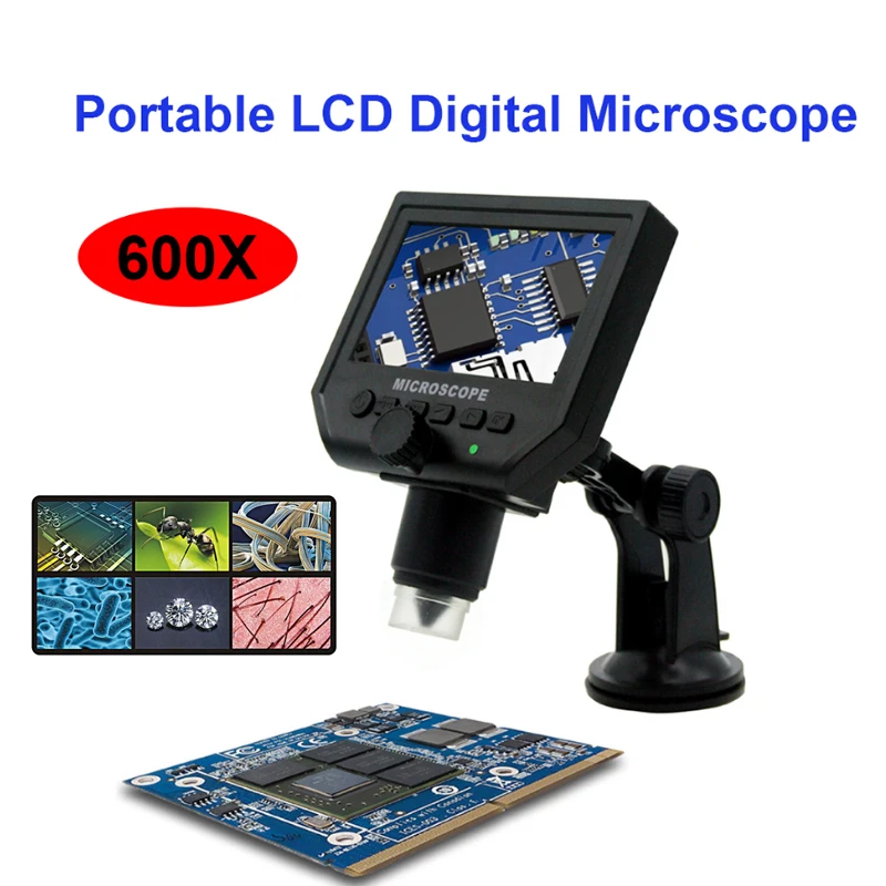 

8 LED Digital Electronic Microscope High Definition Display Screen Portable with Bracket Household Tool USB Charging