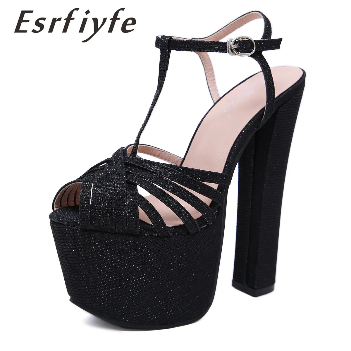 

ESRFIYFE 2019 New Women Shoes Summer High-Heels Waterproof Thick Bottom Square Heels Model Car Show Nightclub Sandals Gladiator