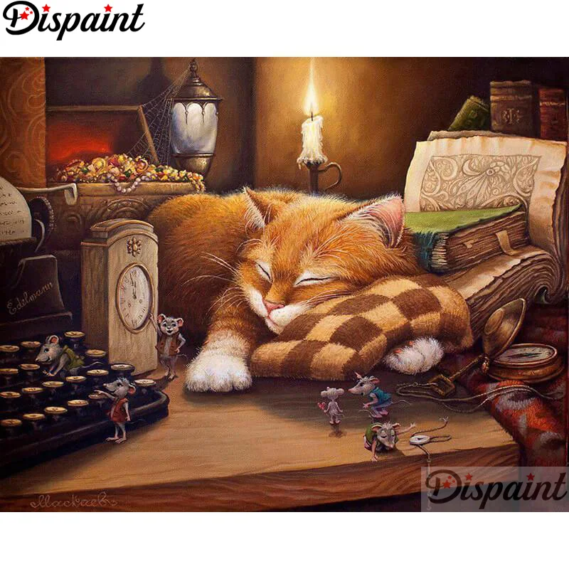 

Dispaint Full Square/Round Drill 5D DIY Diamond Painting "Animal cat" Embroidery Cross Stitch 3D Home Decor A12560