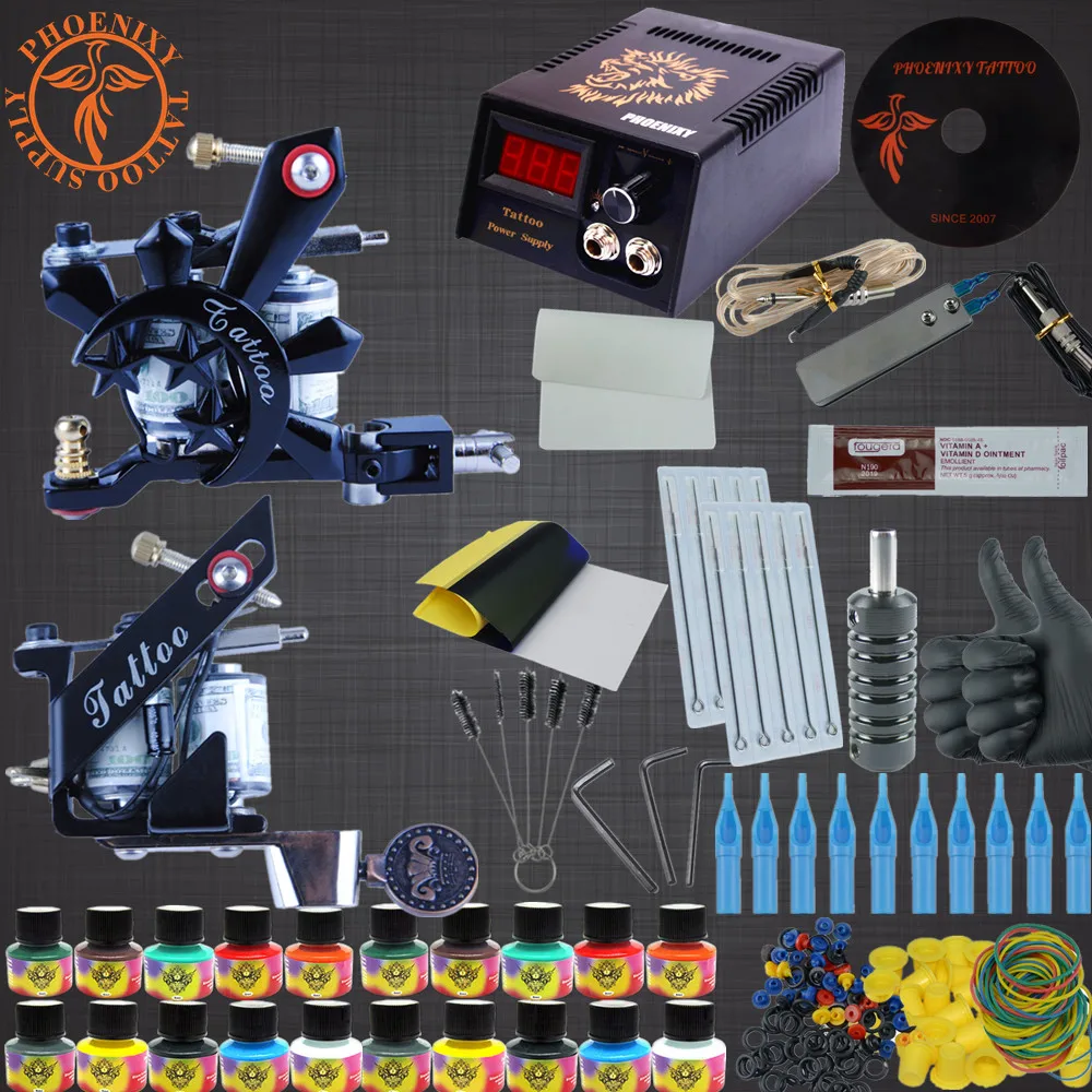 Completed Tattoo Kit 20 Color Tattoo Ink Set 2 Machines Set Black Power