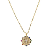 ¡Novedad! Colgante Octágono de aleación Vintage con diseño de flor de sol, collares pavimentados de 8 colores, Arco Iris redondo, cz, joyería Bohemia para mujer, cadenas de eslabones