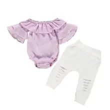 Одежда для новорожденных девочек летняя одежда для малышей полосатые топы, комбинезон, рваные штаны одежда для малышей из 2 предметов vetement bebe fille