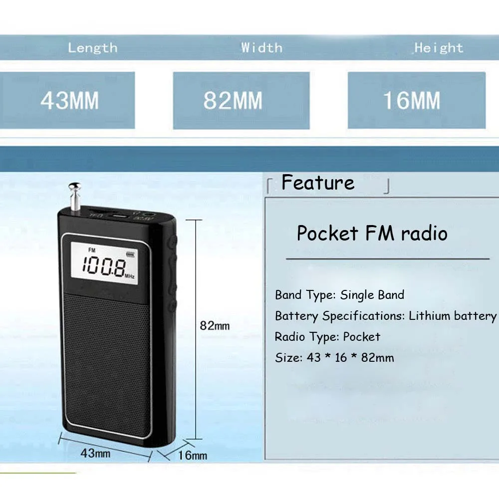 JINSERTA карманное FM радио мини DSP FM приемник динамик MP3 плеер с литиевой батареей Поддержка TF карты воспроизведения