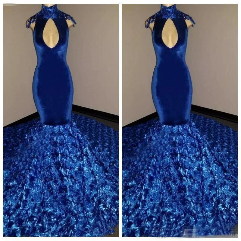 Vestidos королевские синие платья на выпускной длинные 2019 с высоким воротом