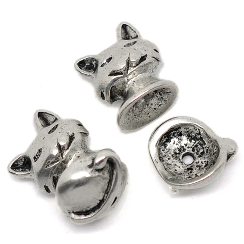 

25 Sets Silver Tone Cat Animal Metal Beads Caps Jewelry Findings 13x16mm 13x14mm (Fit 10mm-12mm Beads)