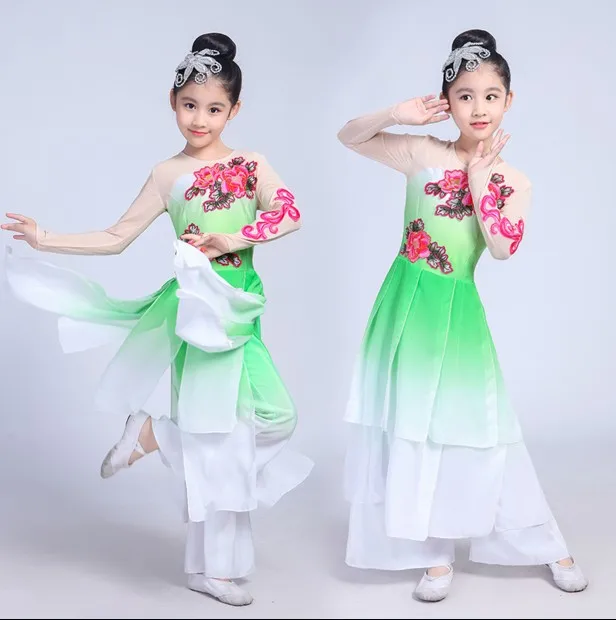Китайский национальный танцевальный костюм Yangko Stage Girl Fan Dance наряд Детский танцевальный костюм в виде зонтика традиционная этническая танцевальная одежда