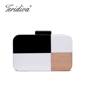 

Teridiva Women Clutch Evening Bags New Geometric Pattern Of Wood Feast Party Day Clutches Purse Flap Bag Patchwork Mini Bag