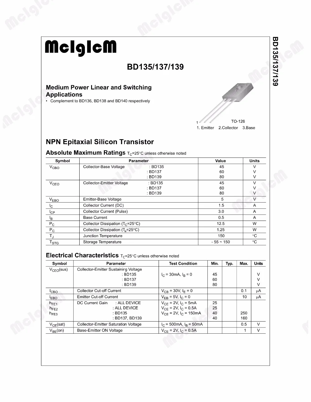 MCIGICM 50pcs NPN power transistors BD139 TO-126