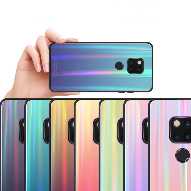 Shiny Glass Back Cover for Huawei Mate 20 Pro Case Slim Soft TPU Tempered Honor 10 P20lite Coque Capa |