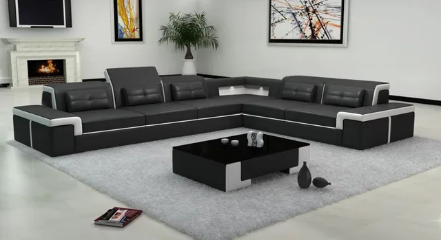 Black color sectional leather sofa B2021-in Living Room