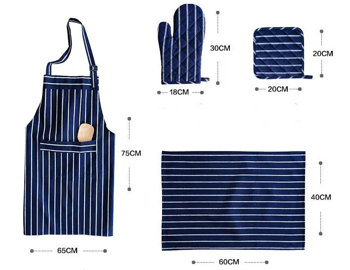 4 шт./компл. платье для кухни фартук в полоску синие коврики подставки ручные Перчатки Изоляционные подставки высокого качества
