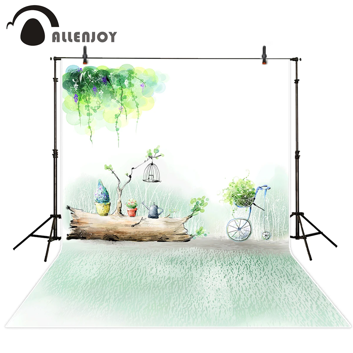 

Allenjoy Bike Dead tree Beautiful Watercolor painting photographic backdrop Cartoon Lovely Child default material thin vinyl