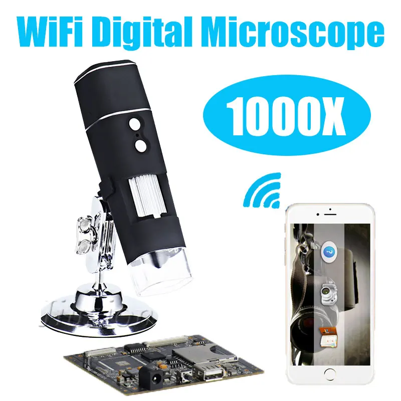 1000X WiFi цифровые микроскопы с металлической подставкой 8 LED USB эндоскоп зум Видео