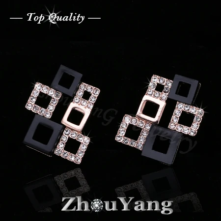 ZHOUYANG ZYE025 Luxury Smple Rose Gold Color Stud Earrings Jewelry Made with Genuine Austrian Crystal Wholesale