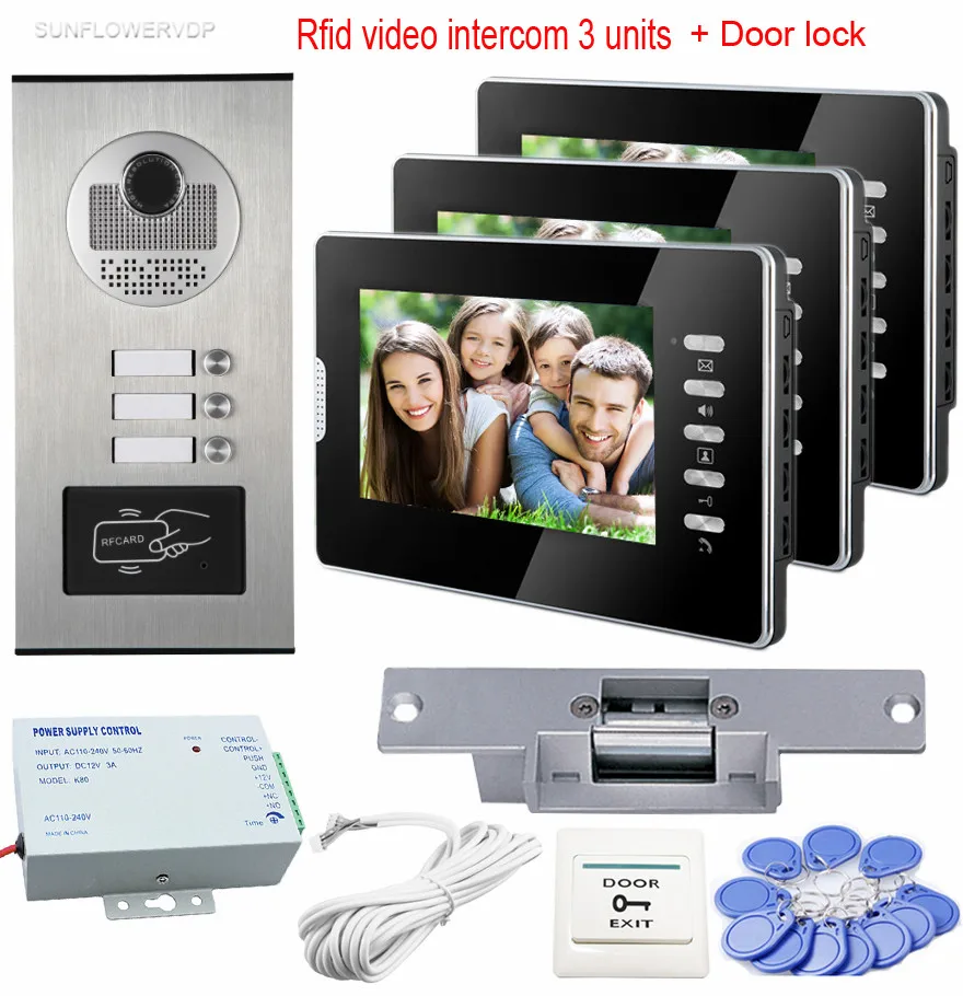 Rfid Video Of Intercom With Intercom Electric Door lock System Door Phone For Home 3 Apartments Doorphones For A Private House Rfid Video Of Intercom With Intercom Electric Door lock System Door Phone For Home 3 Apartments Doorphones For A Private House