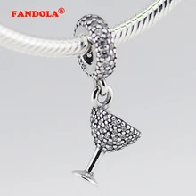 Подходит для Pandora талисманы браслеты Коктейль стекло бусины с четкими CZ 925 пробы серебряные ювелирные изделия