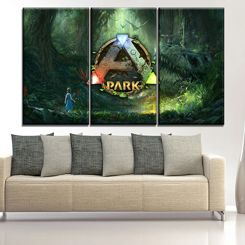 

Modern Painting Framework Art Poster 3 Panel Game ARK Survival Evolved Wall Modular Picture Home Decor On Canvas Print Type
