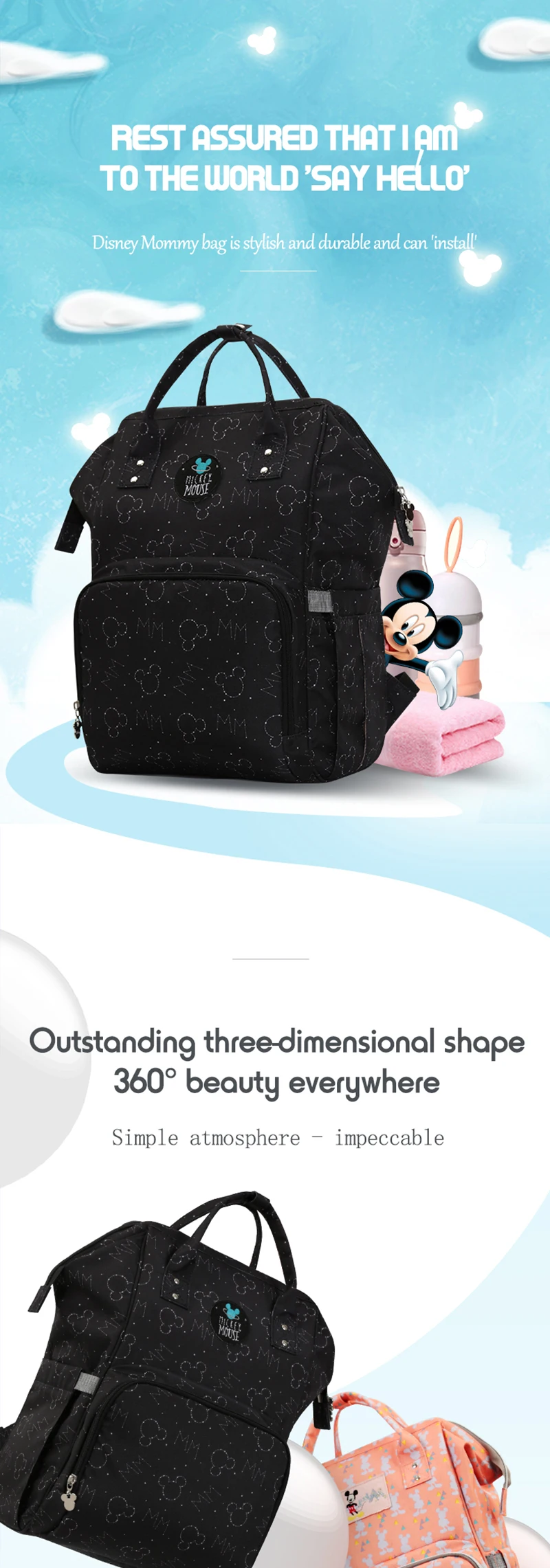 Disney USB Diaper Bag Backpack Mummy Maternity/Nappy Bag baby bag Baby Mickey Mouse Travel  Nursing Bag Baby Care Bag Wet bag