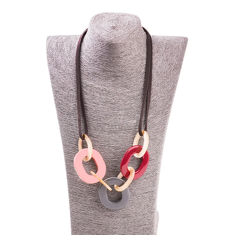 Длинное кожаное ожерелье GuanLong с подвеской из смолы и акрила, модное массивное ожерелье, ювелирные изделия для женщин, рождественские подарки - Окраска металла: Покрытие из розового золота