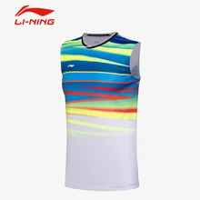 Li-Ning, мужские рубашки для бадминтона, дышащие, обычная посадка, спортивные футболки, подкладка, футболка, крутая, для соревнований, жилет, Avsm101 CONF17