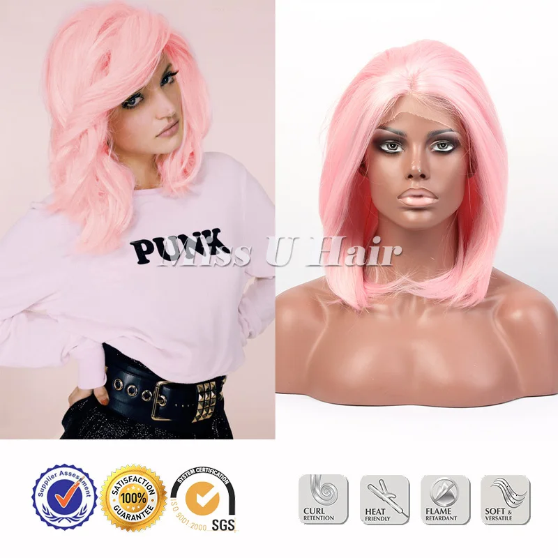 Light pink wig hot sale kawaii wig pastel pink bob wig synthetic lace