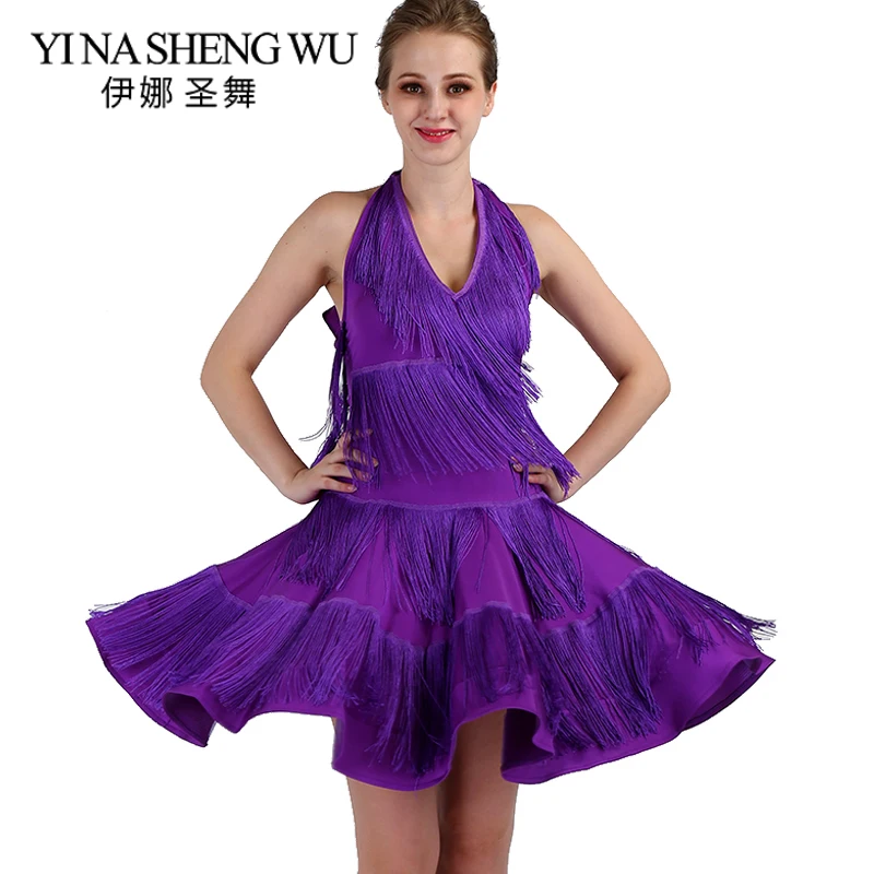 New Women Latin Dance Practice Clothes Tassel Big Swing Skirt Latin